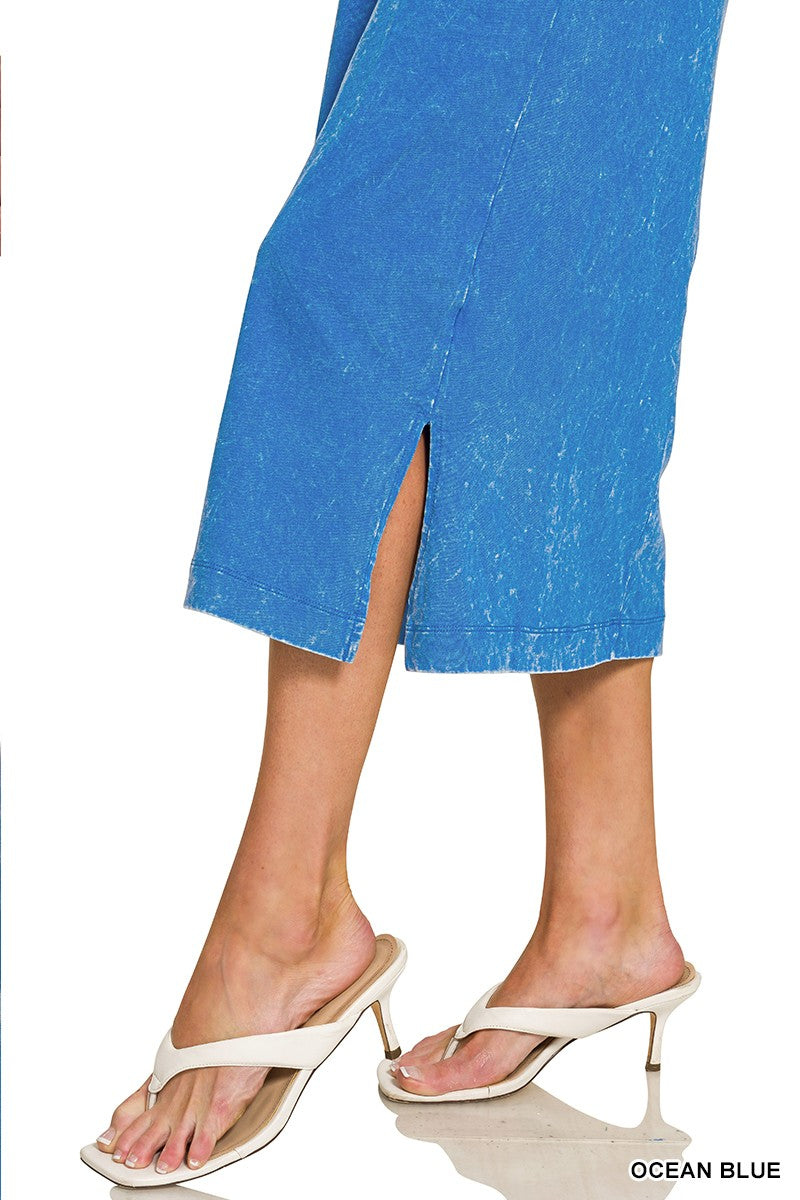 Zenana Washed Exposed Seam Knit T-Shirt Dress | Ocean Blue