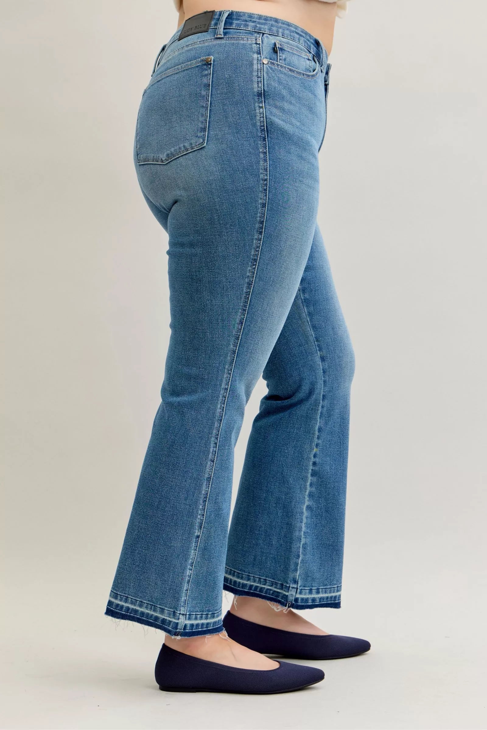 Judy Blue Plus Size Jeans Mid Rise Slim Bootcut Tummy Control Release Hem For Curvy Women