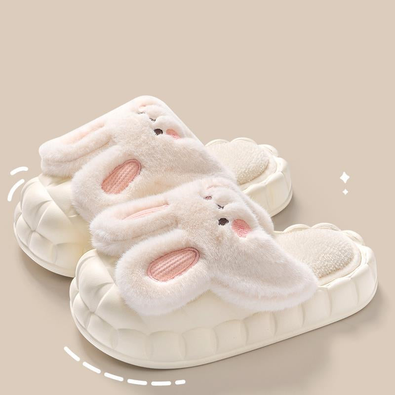 Unisex Cute Rabbit Fuzzy Slippers | Detachable Washable Plush House Shoes
