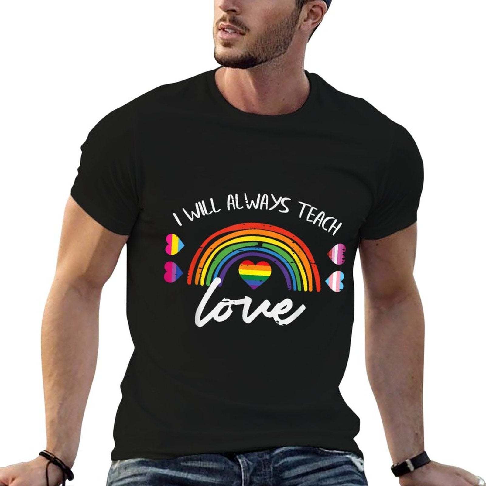 Gay Pride Month Always Teach Love LGBTQ Ally Rainbow Teacher  Heathered Texture T-Shirt