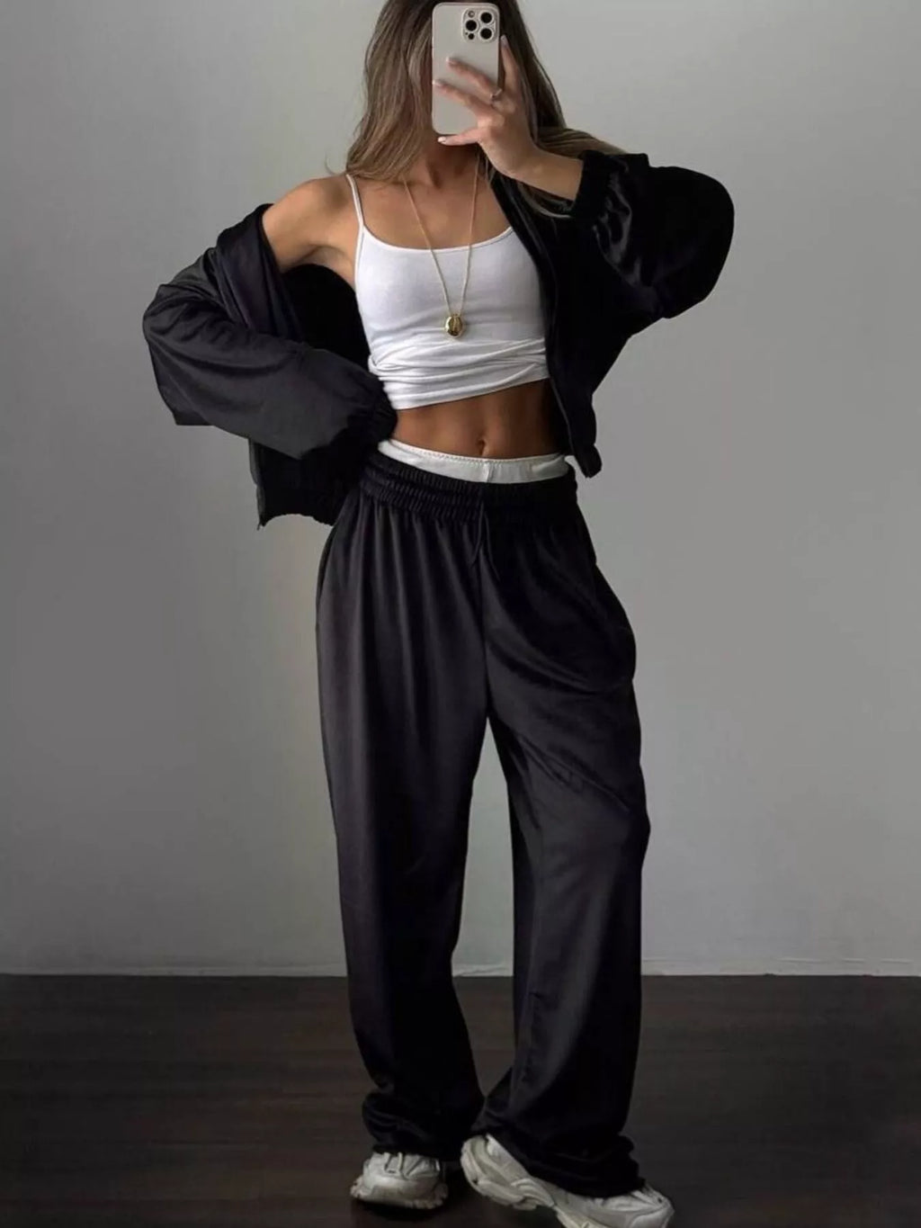Zip Up Long Sleeve Polyester Outfit Set
