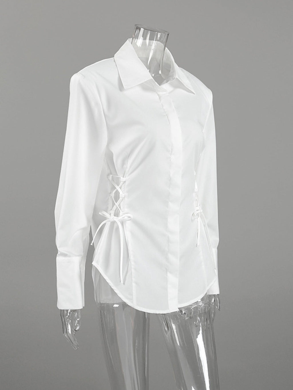 White Side Lace Up Button Up Shirt