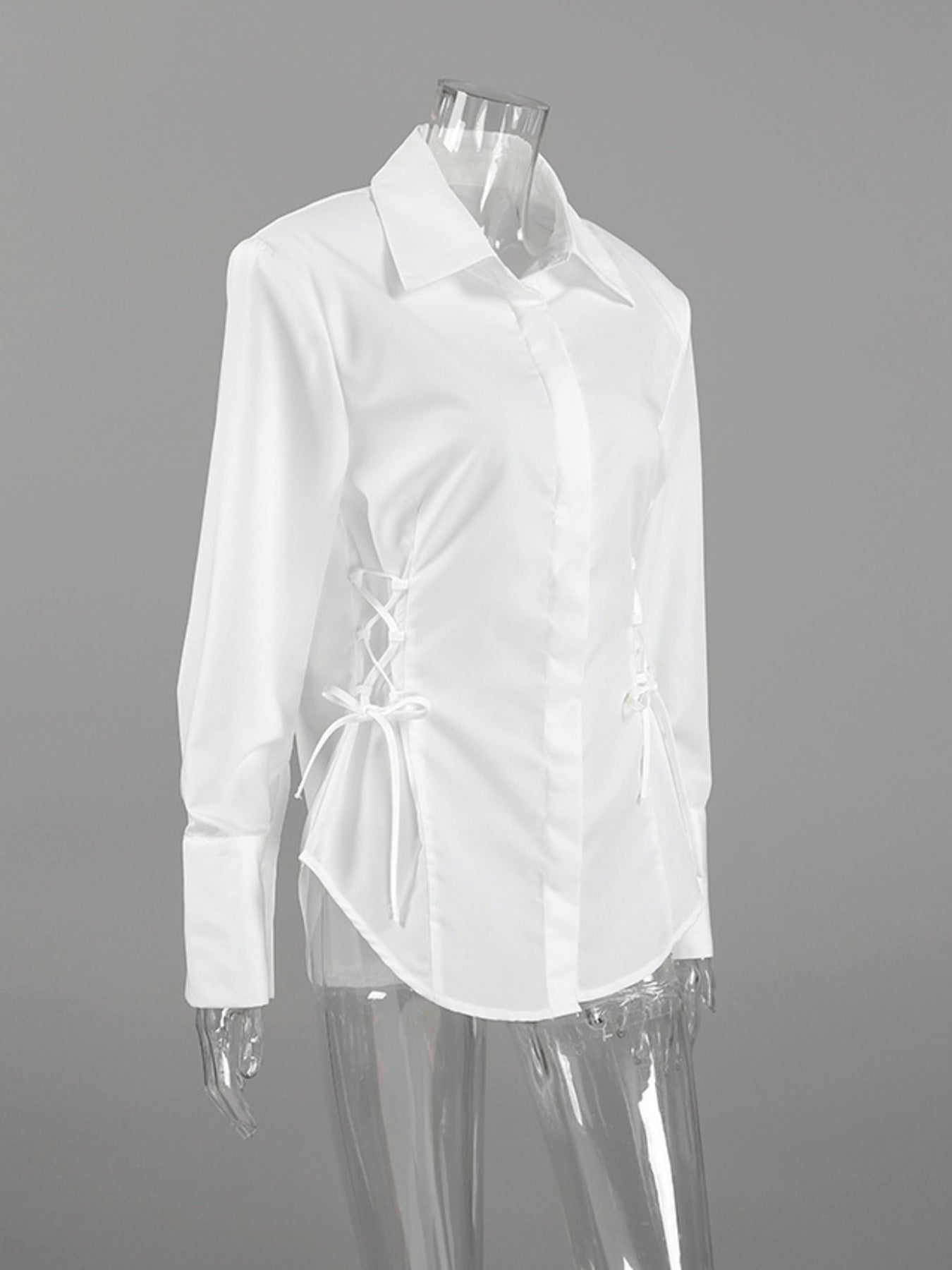 White Side Lace Up Button Up Shirt
