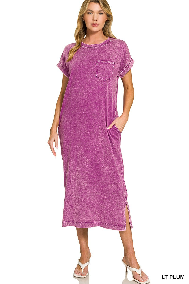Zenana Washed Exposed Seam Maxi T-Shirt Dress | Plum Knit