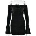 Tube Top Off-neck Sheath Lady Sexy Hot Girl Pleated Long Sleeve Dress