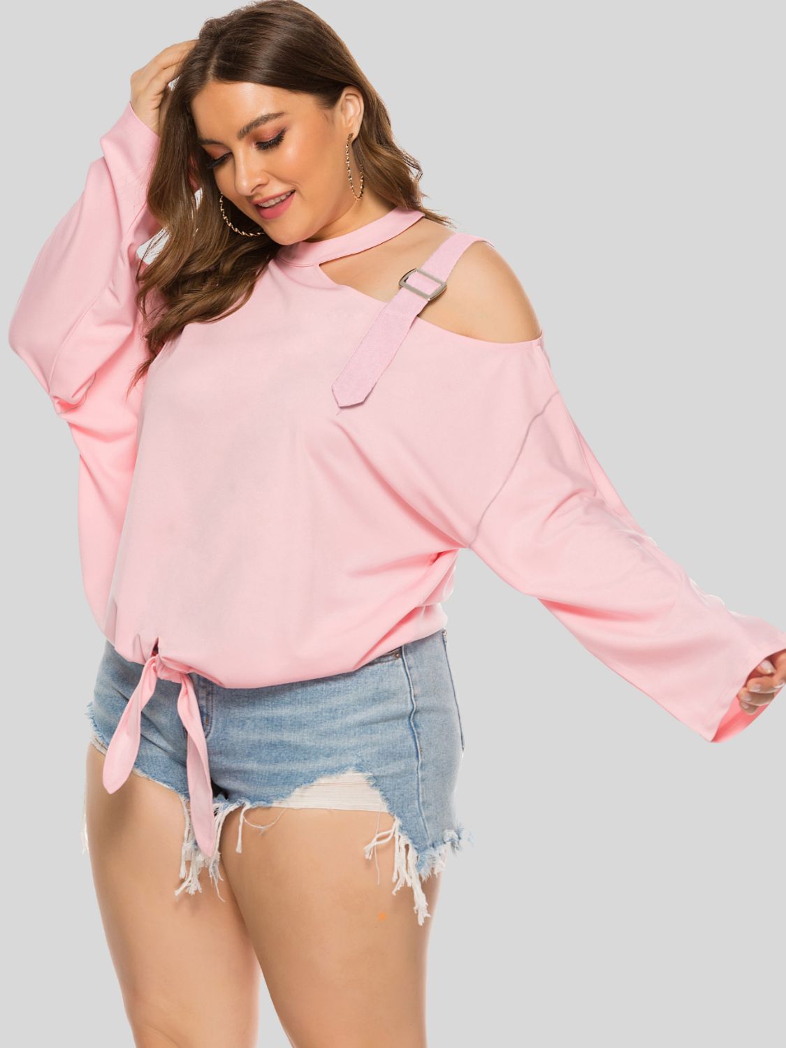 Plus Size Cold-Shoulder Tied Top See size chart under “more details”
