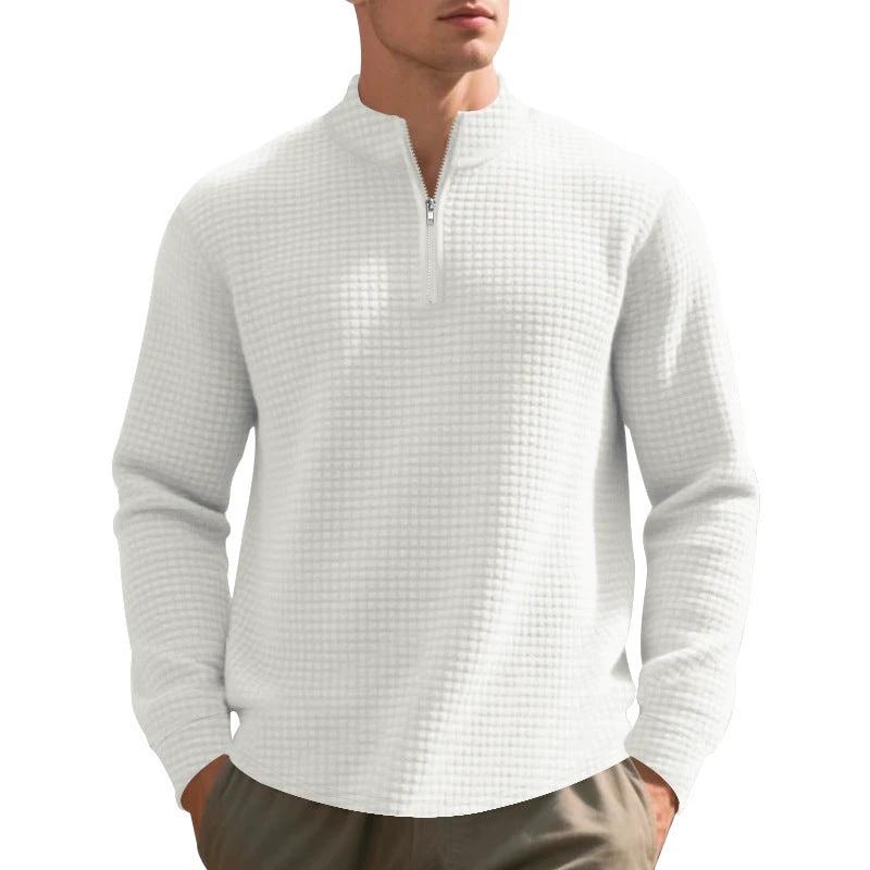 Men's Stand Collar Half Zip Small Plaid Sweater