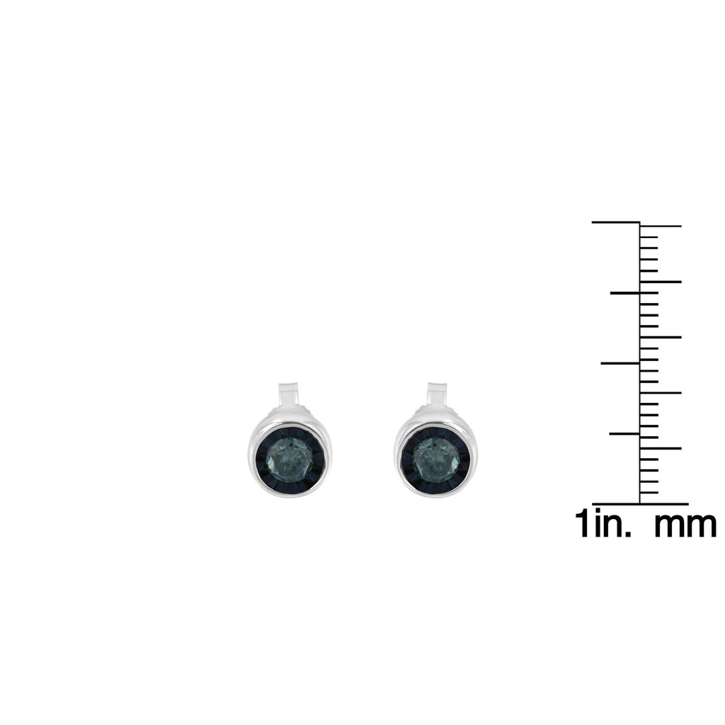 .925 Sterling Silver 0.40 Cttw Round Brilliant-Cut Blue Diamond Miracle-Set Stud Earrings (Fancy Color-Enhanced, I2-I3 Clarity)
