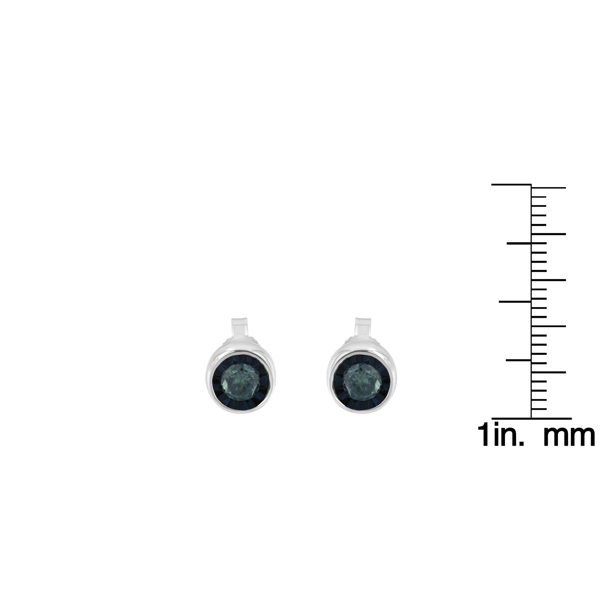 .925 Sterling Silver 0.40 Cttw Round Brilliant-Cut Blue Diamond Miracle-Set Stud Earrings (Fancy Color-Enhanced, I2-I3 Clarity)