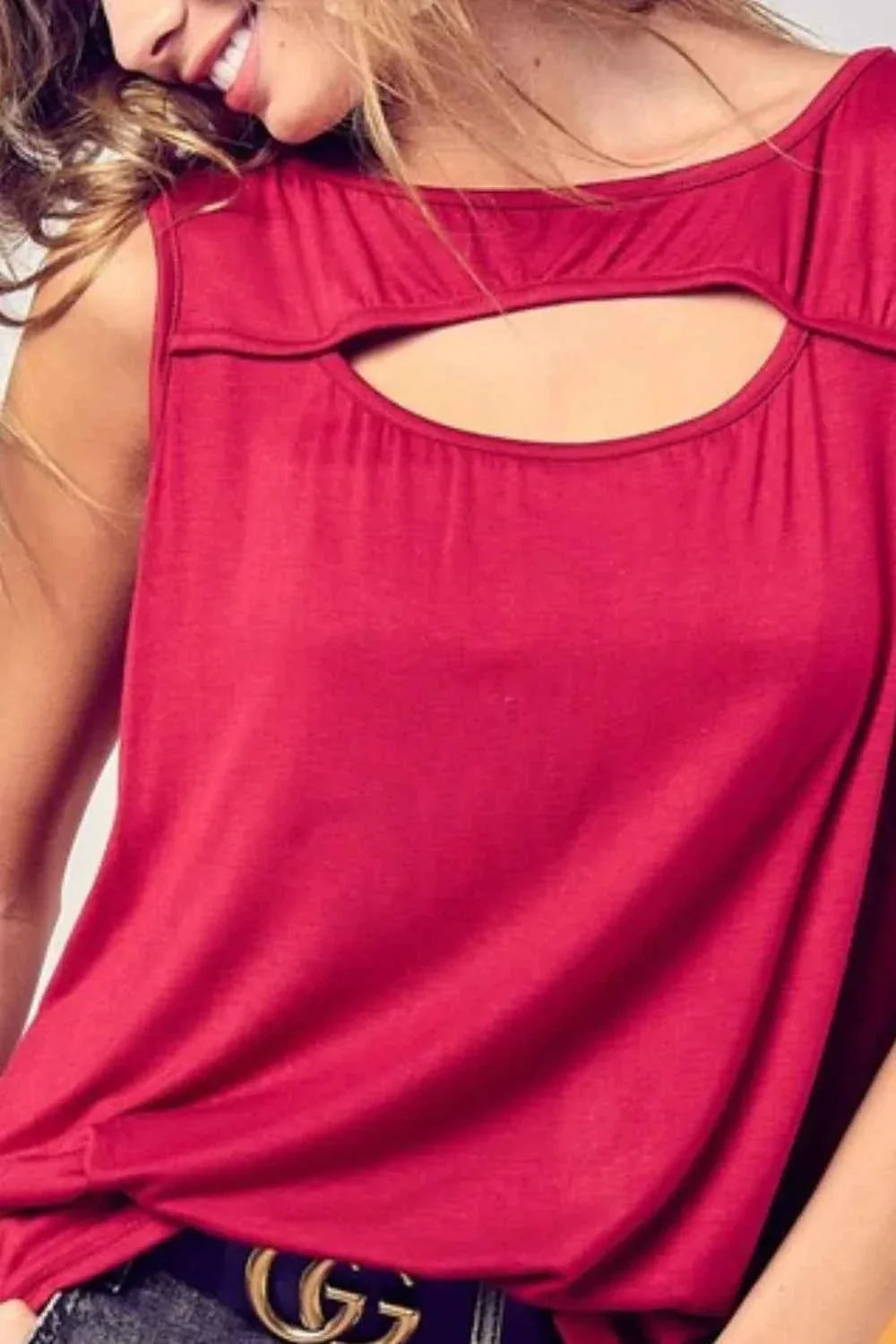 BiBi Rayon Sleeveless Cut Out Front Women's Top