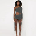 One Shoulder Midriff-baring Top Side Drawstring Skirt Set