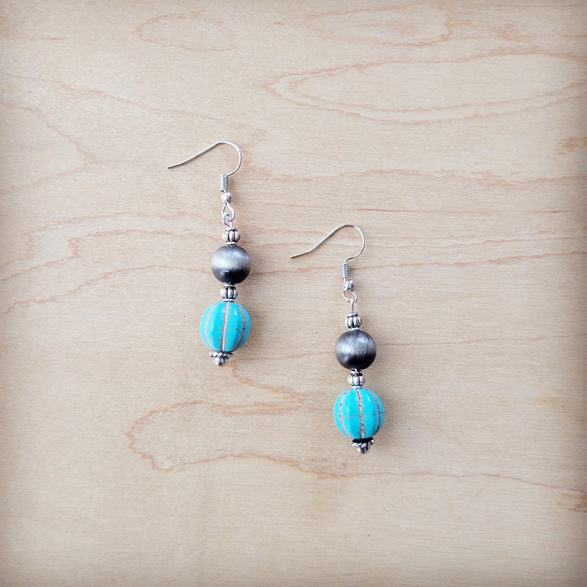 **Western Blue Turquoise w/ Silver Bead Drop Earring 200w