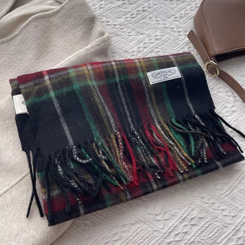 Wool Plaid Tassel Scarf - Cozy Winter Essential