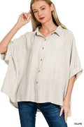 Zenana Woven Stripe Button Down Boxy Shirt | Rayon Blend