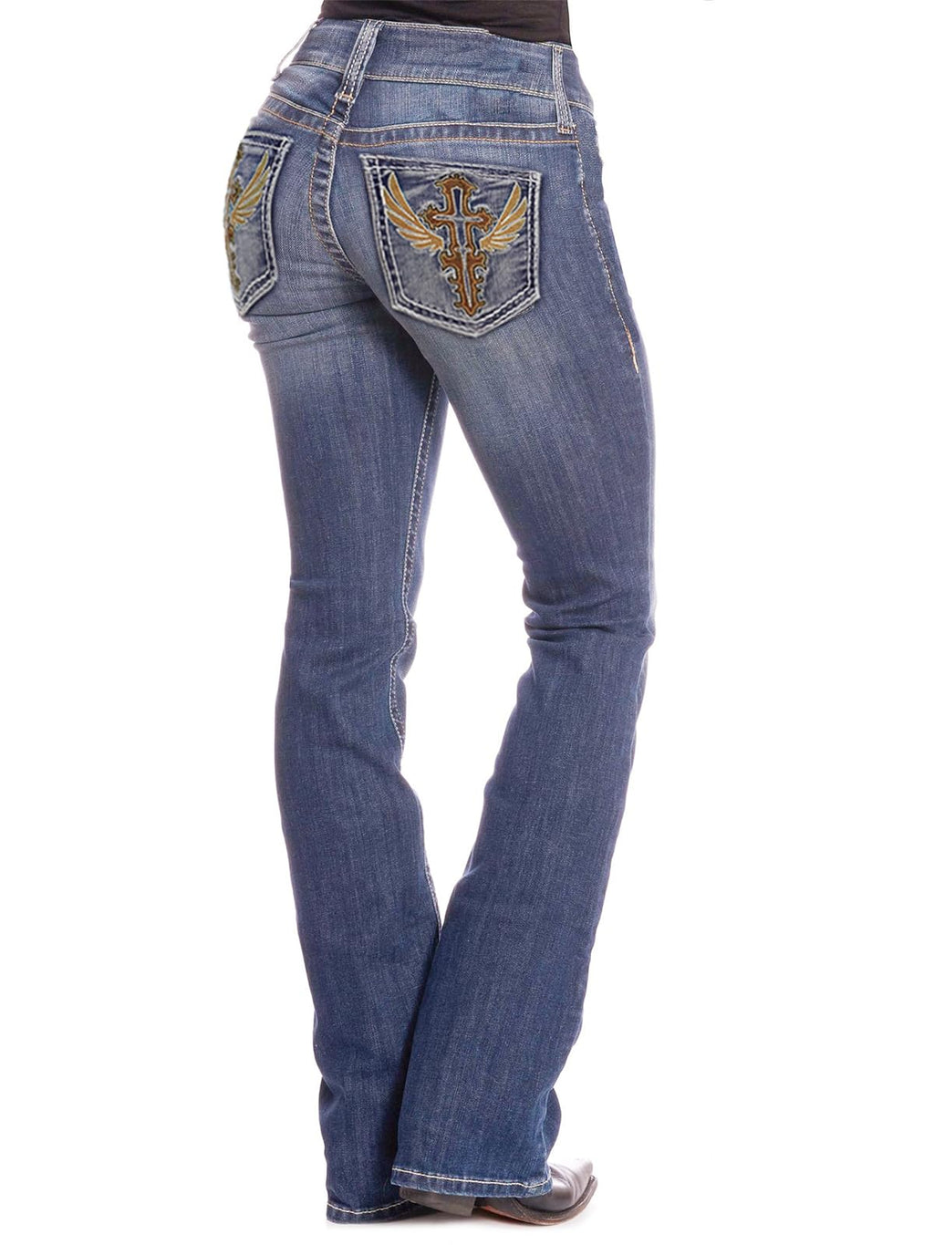 BlueMoment Bootcut Jeans for Curvy Women Western Cowgirls Jeans with Pocket Design Butts Lifting Boot Cut Retro Mid Low Rise