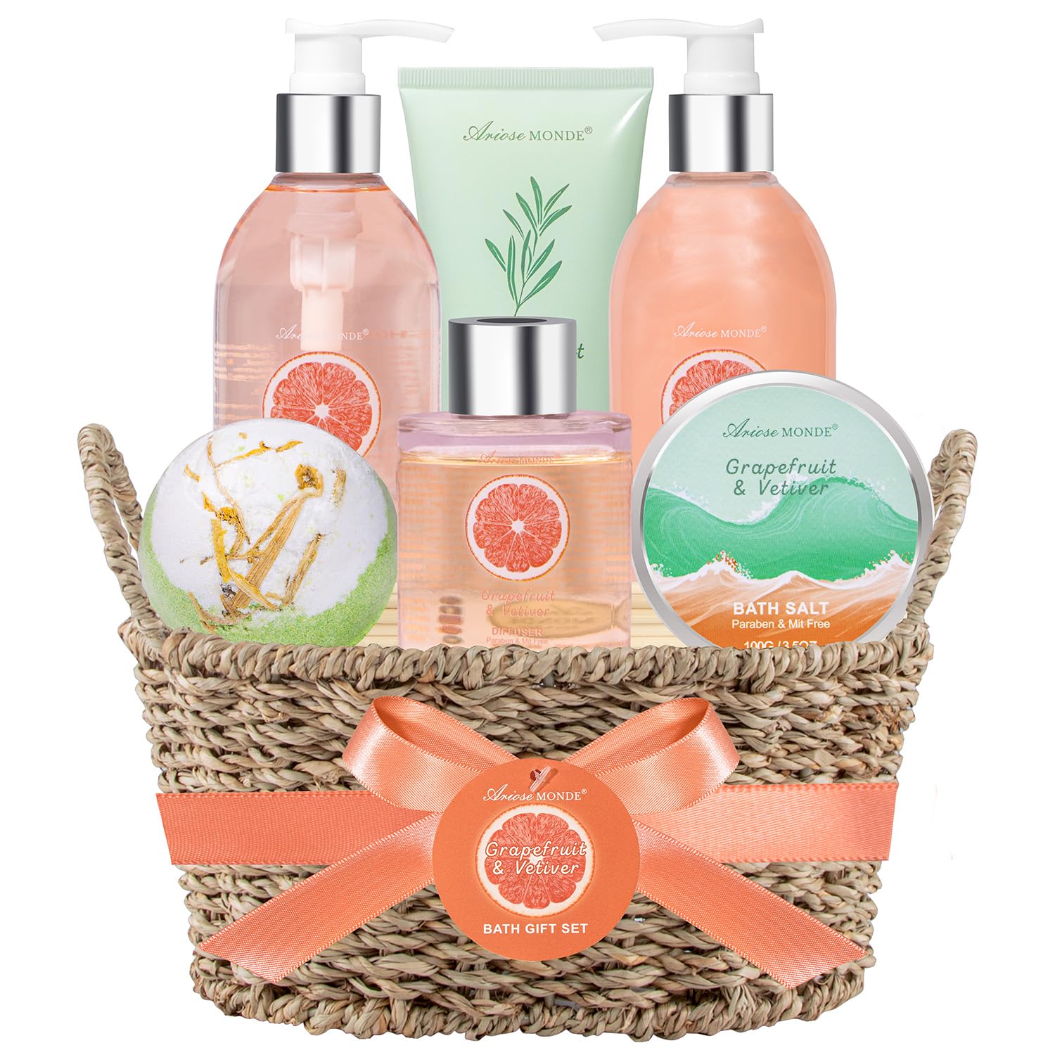 Bath Spa Gift Basket Set for Women, Enchanted Orchid Scent, Home Spa Gift Box with Shower Gel, Bubble Bath, Body Lotion, Body Scrub, Bath Bomb, Bath Salt, Bath & Body Gift Set