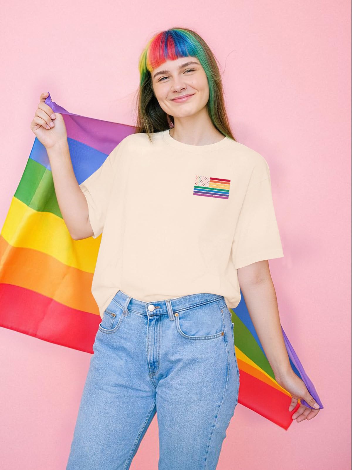 OCURHU Pride Shirts for Women Oversized LGBTQ Support Equality Tshirts Pride Month Tees Tops