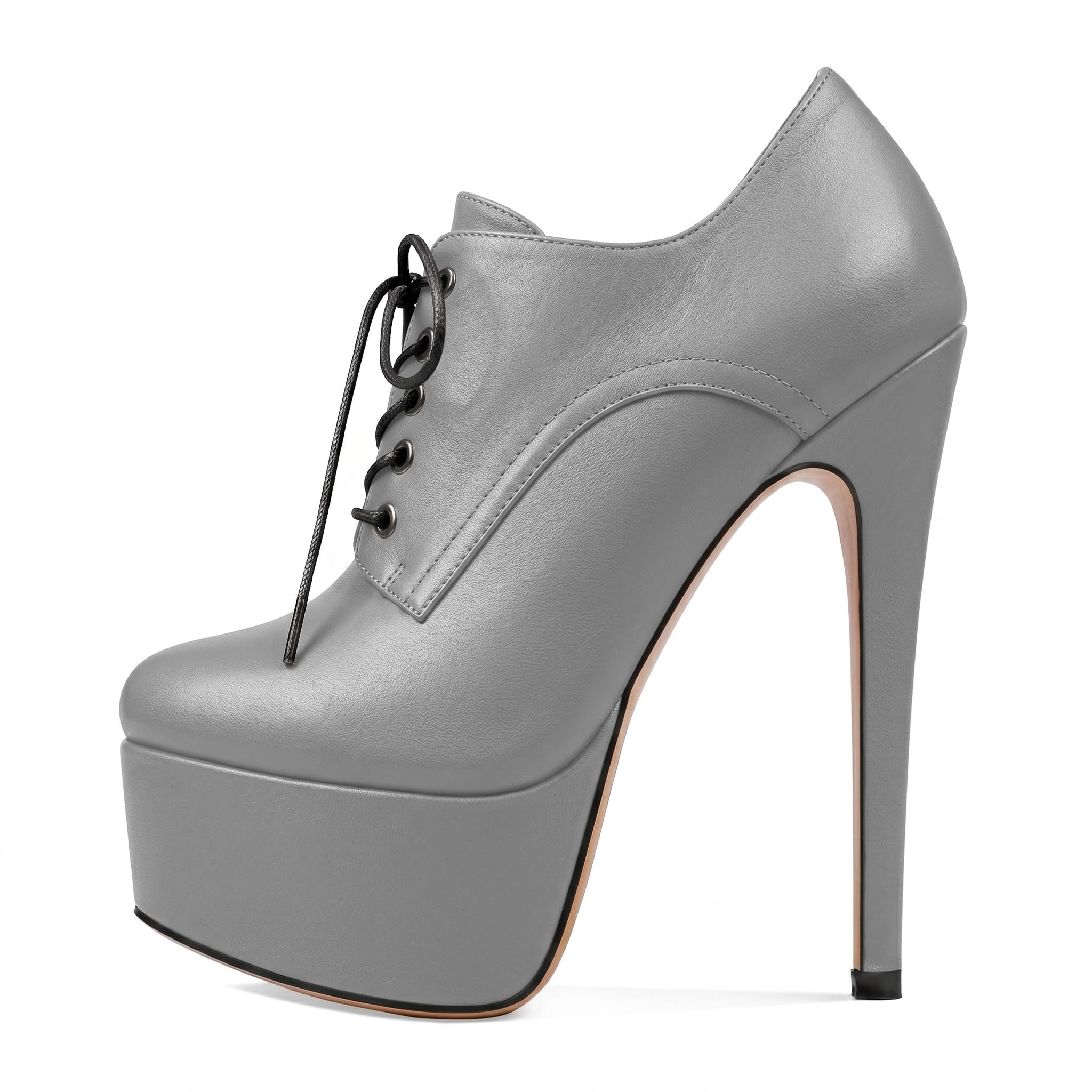 SAMMITOP Women's Round Toe Lace Up Ankle Boots Platform High Heel Pumps Party Dress Shoes