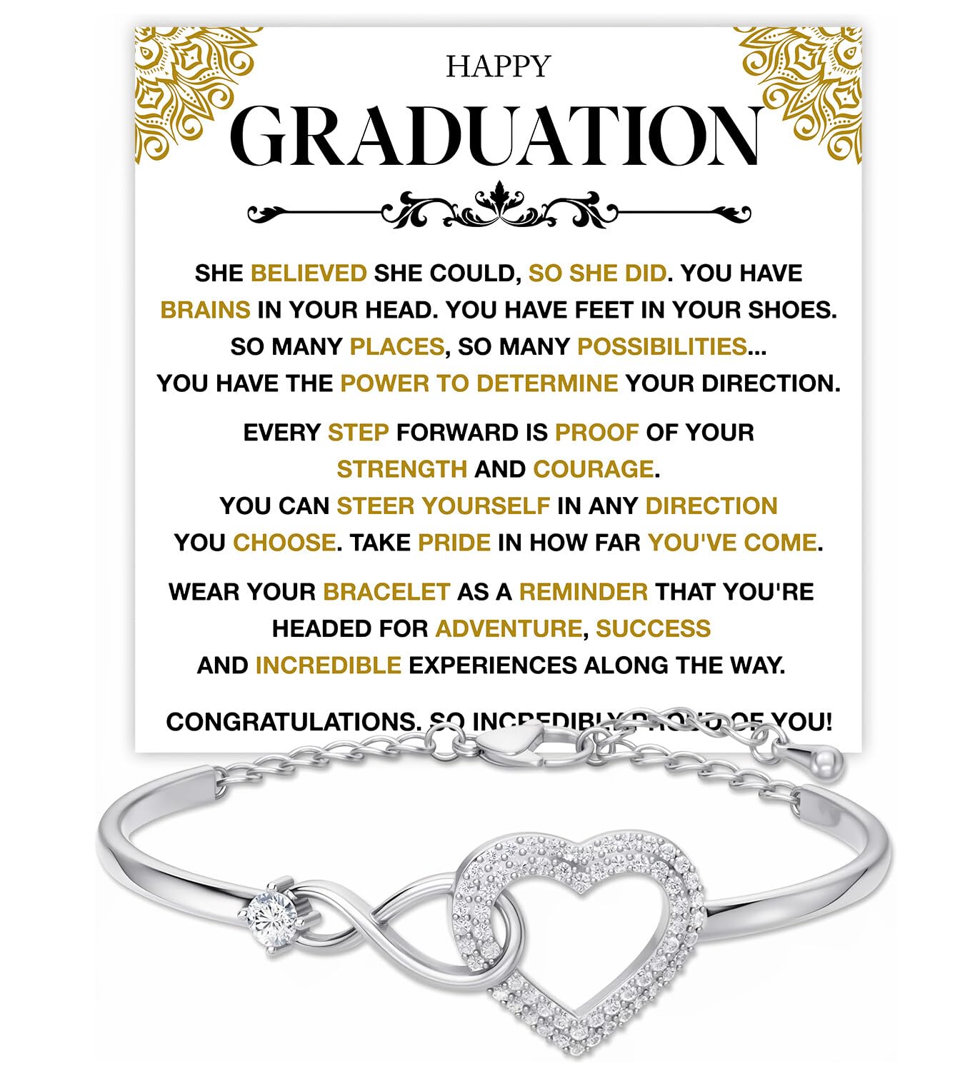 Mapileng Class of 2026 Graduation Bracelet Gift for Her, Heart Infinity Bracelet, Inspirational Jewelry for Daughter Sister Best Friend, College High School Graduate Keepsake, Sterling Silver