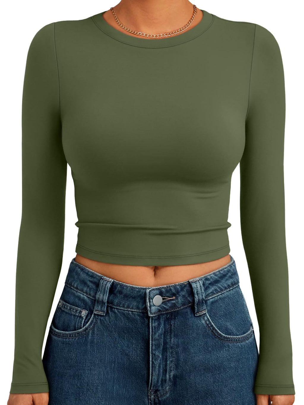 Trendy Queen Womens Long Sleeve Crop Tops Basic Slim Fitted Shirts Spring Fashion Outfits 2026 Teen Girl Clothes