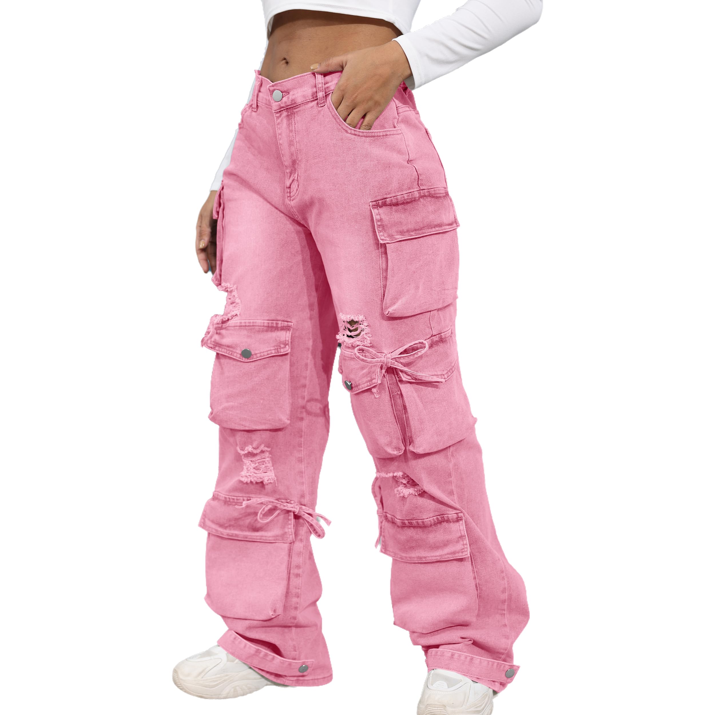 Ryehack Women’s Baggy Jeans Y2k Cargo Jeans Casual High Waist Baggy Denim Cargo Pants with Pockets Streetwear