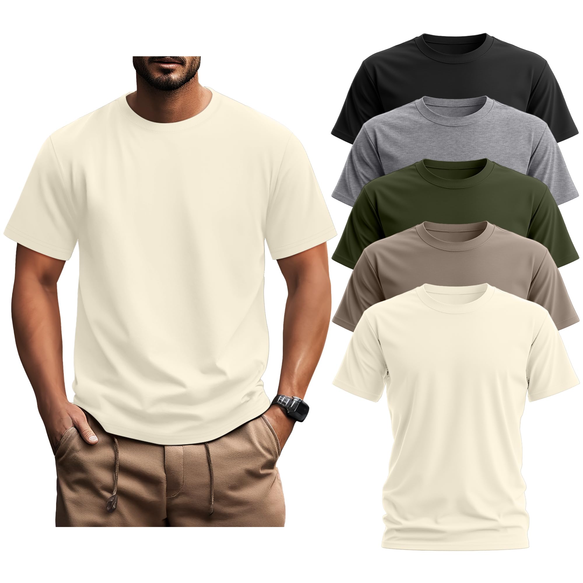 Ficerd 5 Pack Men's Big and Tall Shirts Short Sleeve Cotton Tee Summer Crew Neck Oversize Top Loose Fit Shirt Multipack