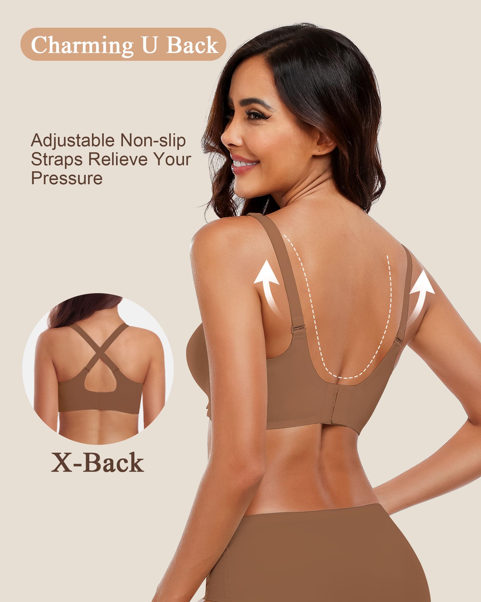 HORISUN Wireless Seamless Bras for Women No Underwire Wavy V Neck Soft Support Full Coverage Comfortable Bra