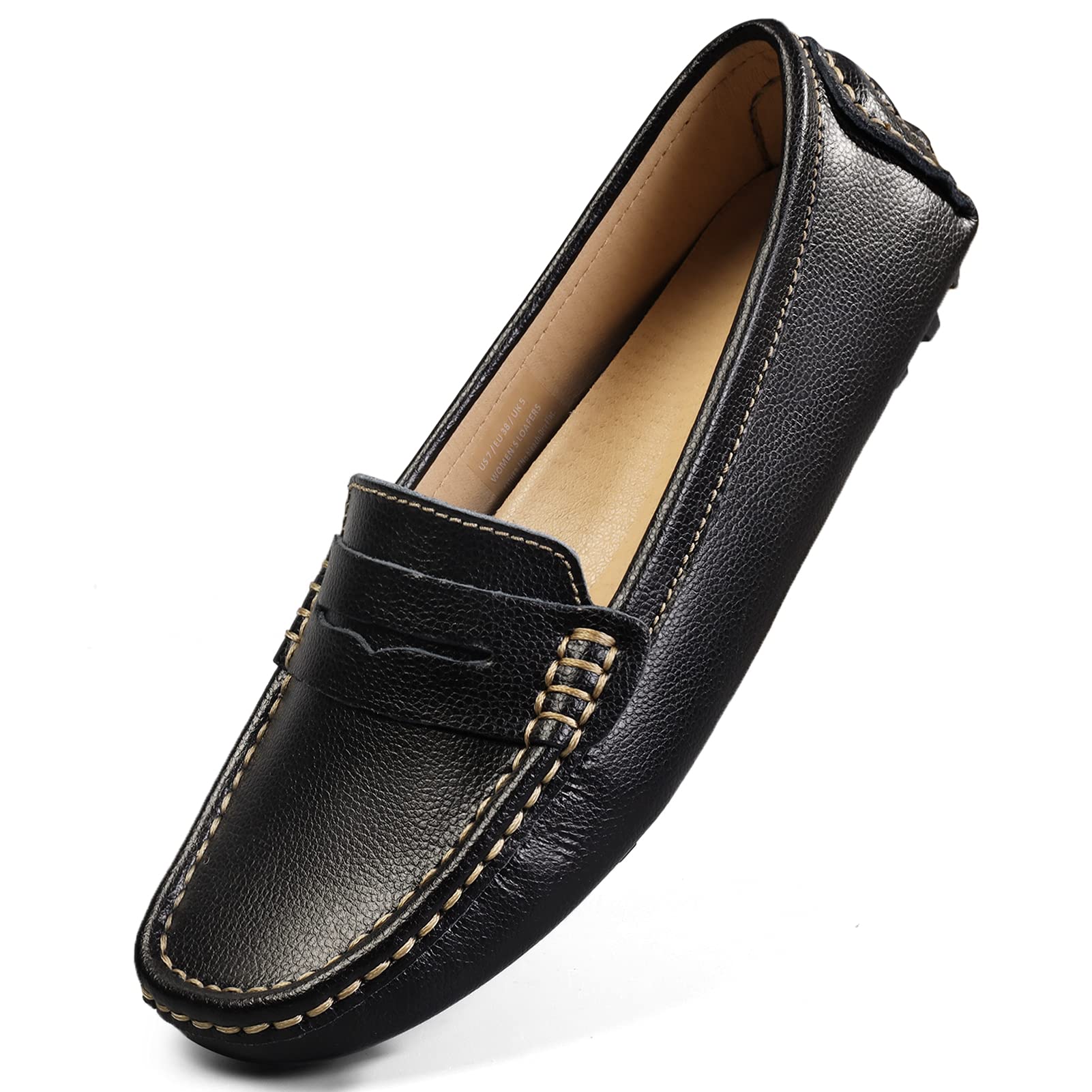 Artisure Women's Classic Comfort Leather Penny Loafers Casual Slip-Ons Lightweight Walking Flats Driving Mocs Boat Shoes