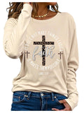 SweatyRocks Women's Plus Size Graphic Long Sleeve T Shirts Casual Crew Neck Faith Printed Tees