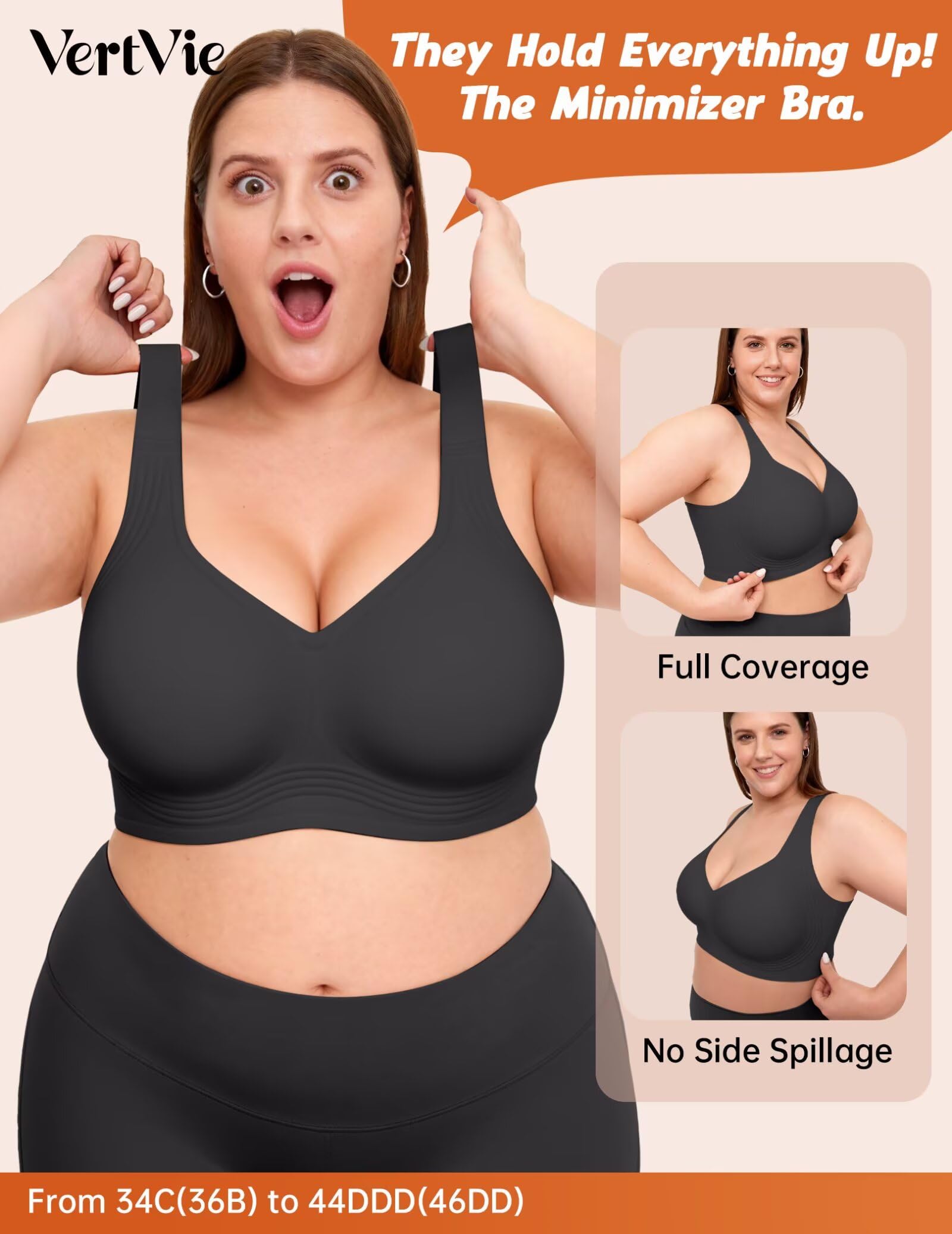 Vertvie Jelly Bras for Women Plus Size Minimizer Soft Wireless Push Up Bra Full Supportive Older Lift Back Coverage Bralette