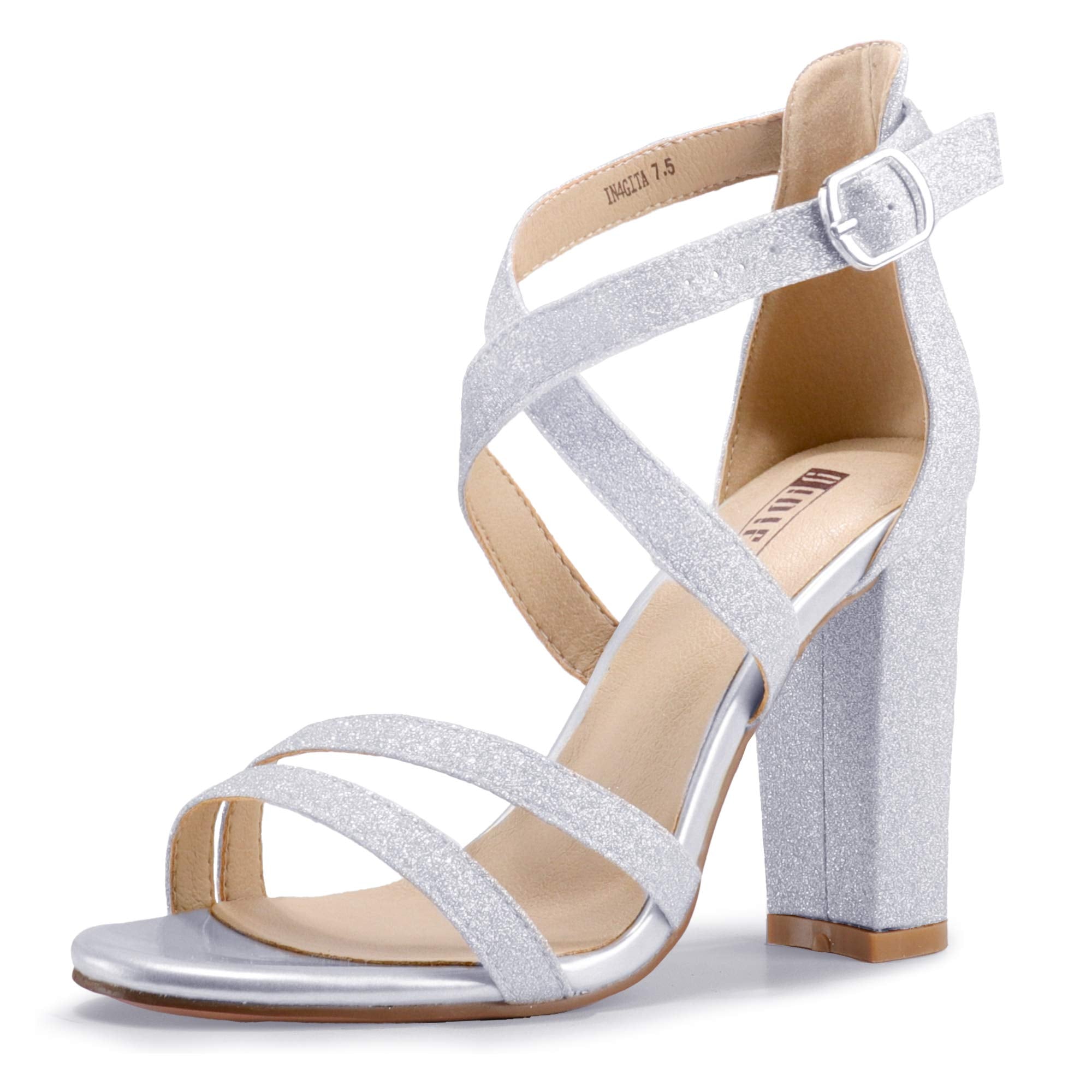 IDIFU Women's Chunky High Heel Sandal Strappy Open Toe Ankle Strap Dress Shoes for Women Bridesmaid Ladies in Wedding Bridal Evening Homecoming Prom