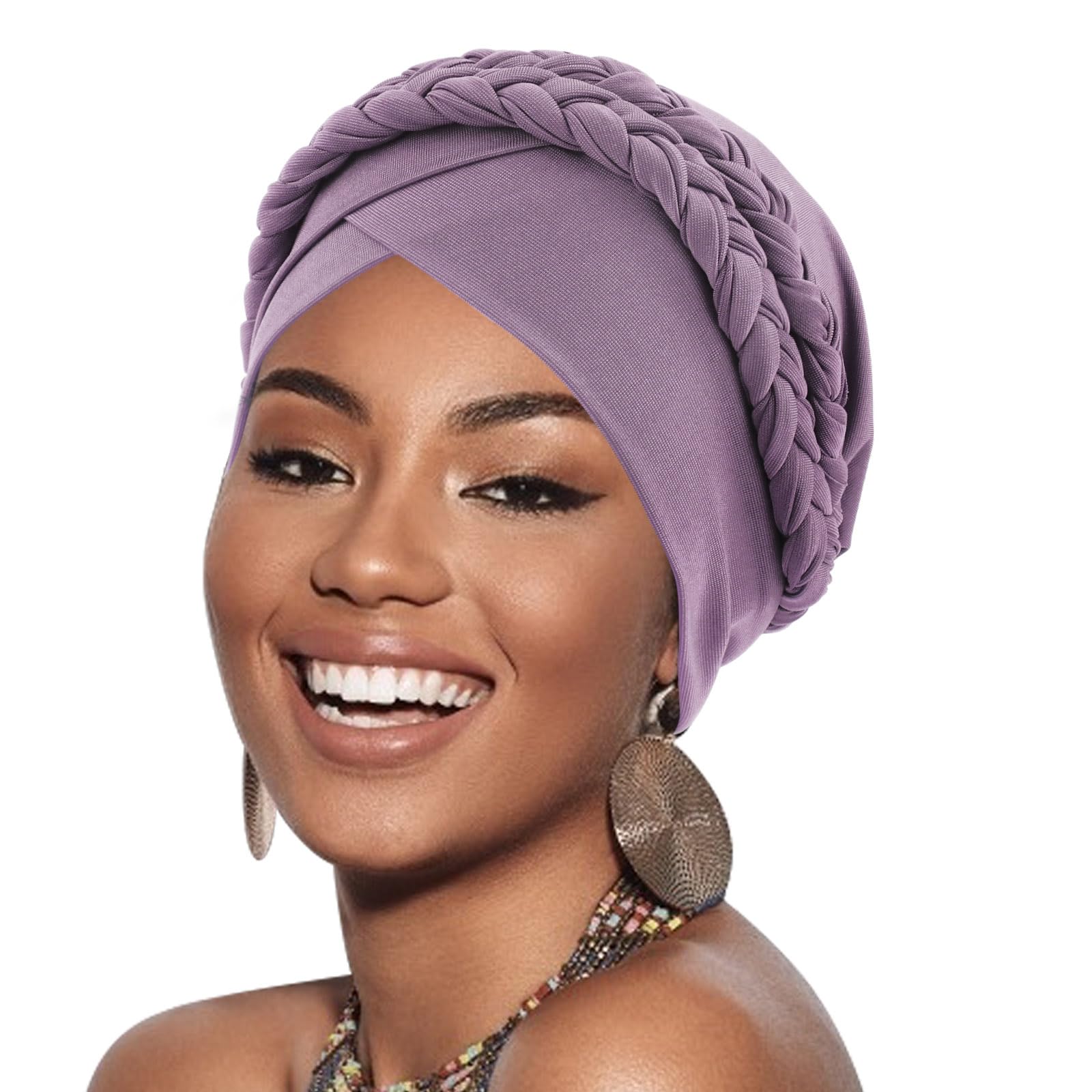 DRESHOW African Women Turban Caps Beanie Twist Headscarf Pre-Tied Double Twisted Braid Hair Cover Wrap Hat Chemo Cancer Cap