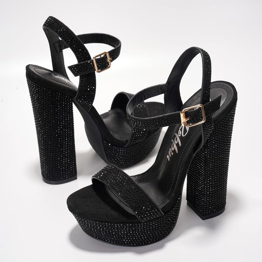 Cape Robbin Women's Rhinestone Platform Heels - 5.5-inch Heel with 1.5-inch Platform - Memory Foam Cushioned Ankle Strap Sandals - Dressy Chunky High Heels for Women Footwear (Rosss)