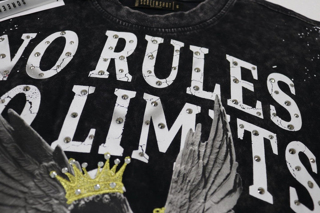 SCREENSHOT Mens Oversized Heavyweight Premium 260GSM 100% Cotton Cropped Boxy Streetwear Fit Rhinestone Designer Tee