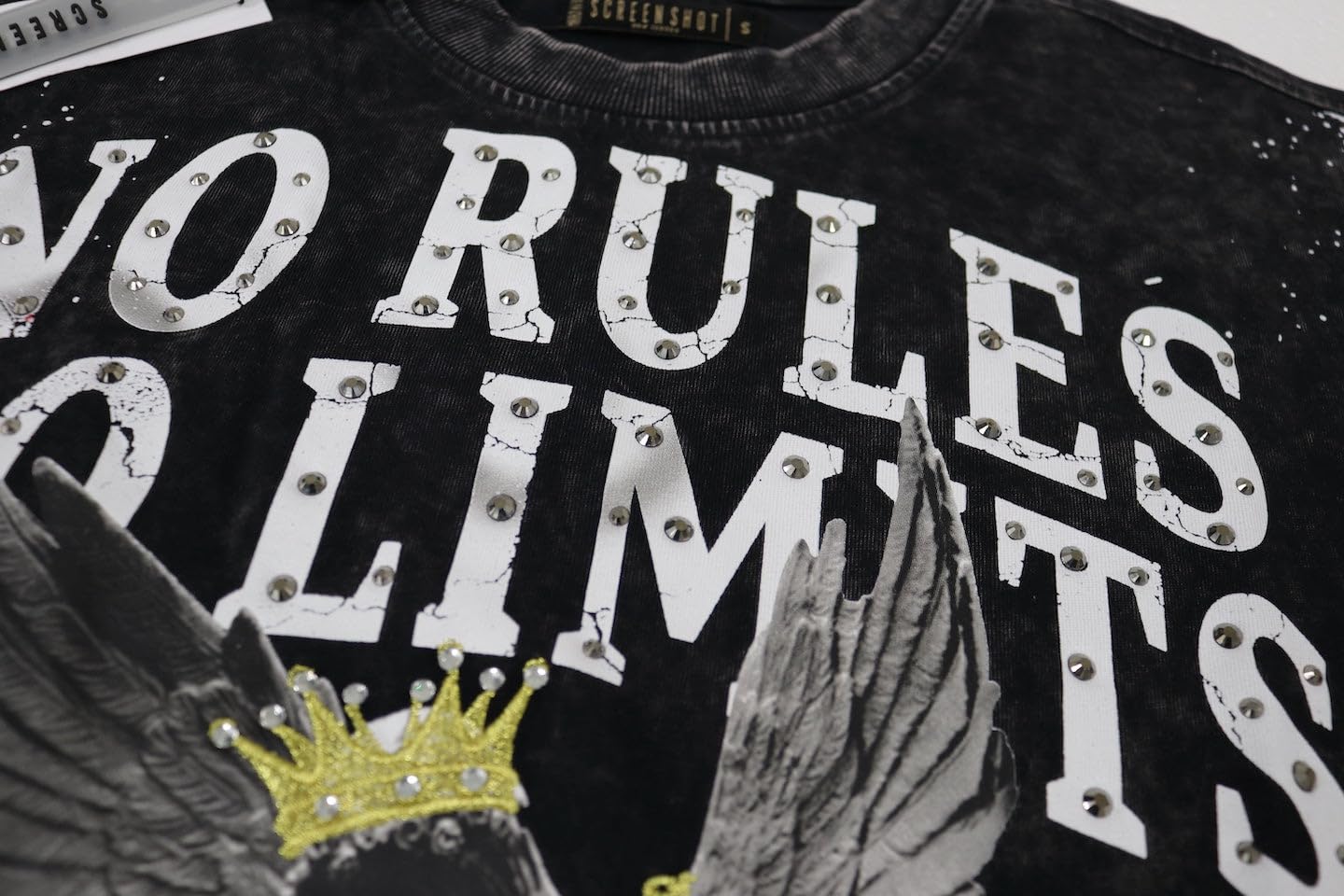 SCREENSHOT Mens Oversized Heavyweight Premium 260GSM 100% Cotton Cropped Boxy Streetwear Fit Rhinestone Designer Tee