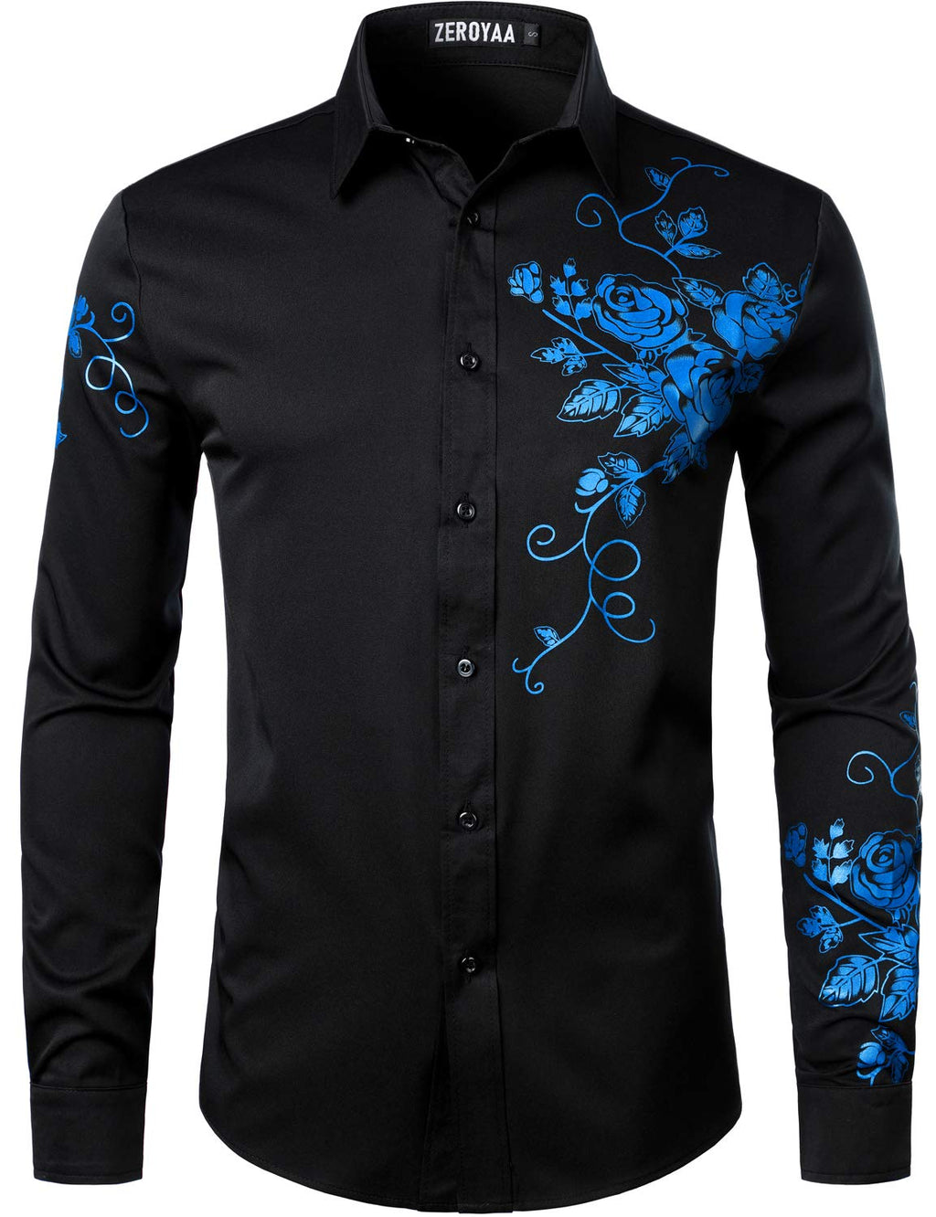 ZEROYAA Mens Hipster Printed Slim Fit Long Sleeve Button Up Party Dress Shirts