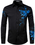 ZEROYAA Mens Hipster Printed Slim Fit Long Sleeve Button Up Party Dress Shirts