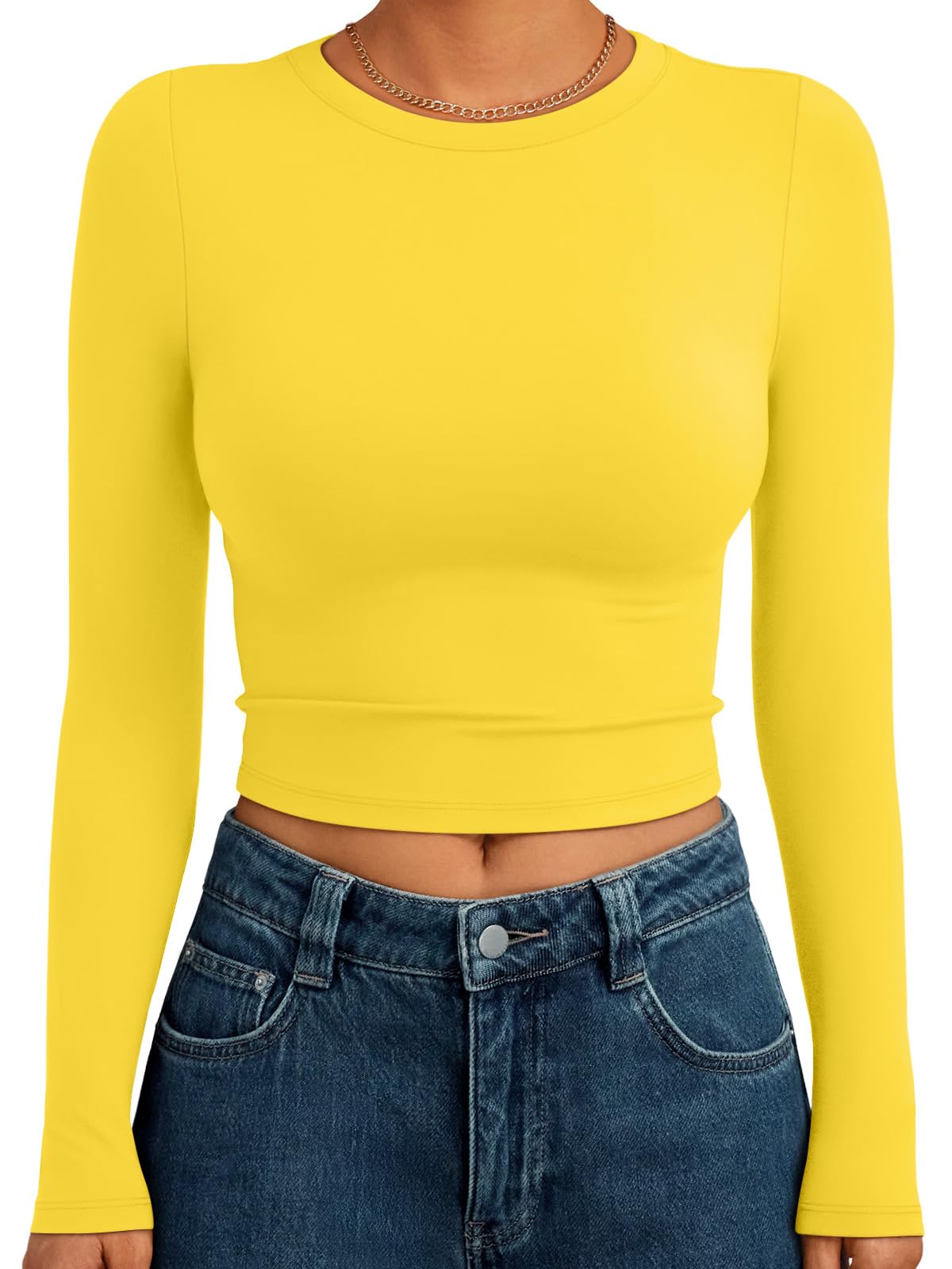 Trendy Queen Womens Long Sleeve Crop Tops Basic Slim Fitted Shirts Spring Fashion Outfits 2026 Teen Girl Clothes