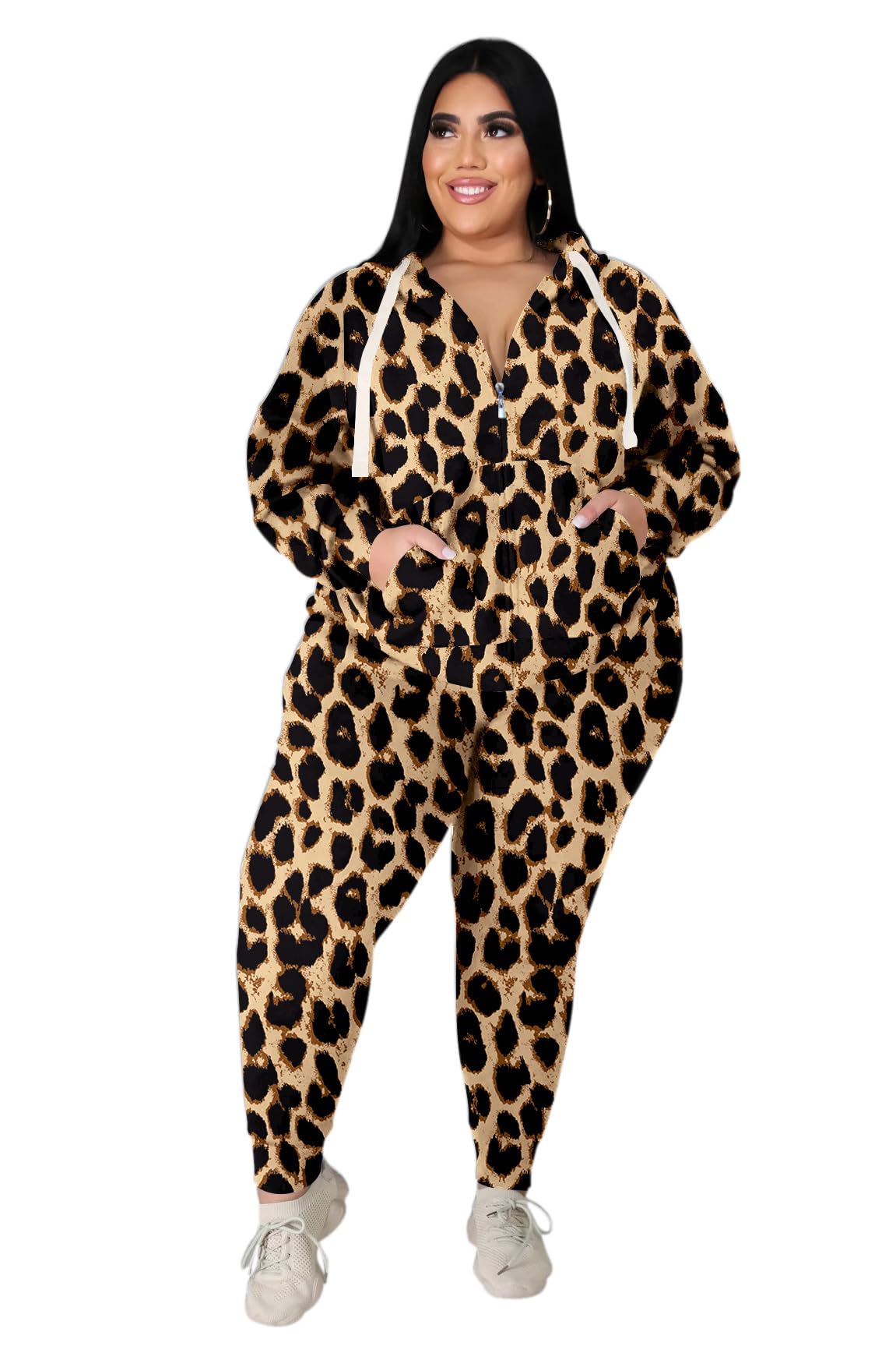 YeGine Womens Plus Size Two Piece Outfits Sweatsuits Casual Long Sleeve Set With Pockets