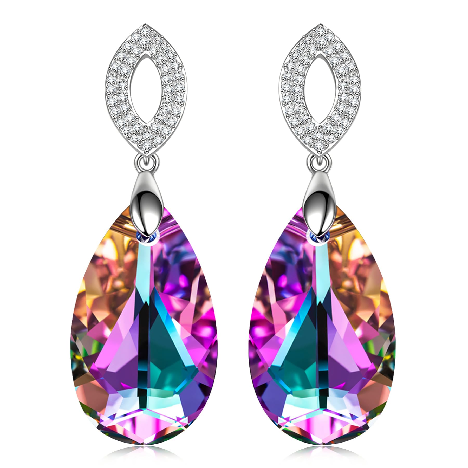 Swarovski Crystals 925 Sterling Silver Drop Earrings, White Gold Plated Jewelry for Women, Ideal Gift for Birthday, Anniversary, Christmas, Valentine's & Mother's Day, Gift-Ready Packaging