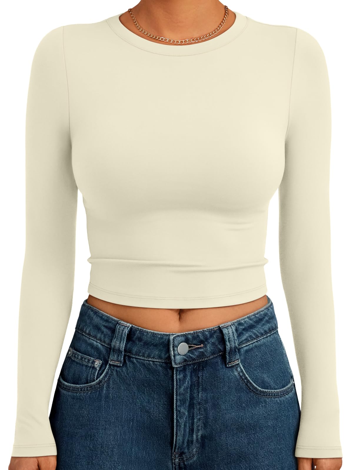 Trendy Queen Womens Long Sleeve Crop Tops Basic Slim Fitted Shirts Spring Fashion Outfits 2026 Teen Girl Clothes