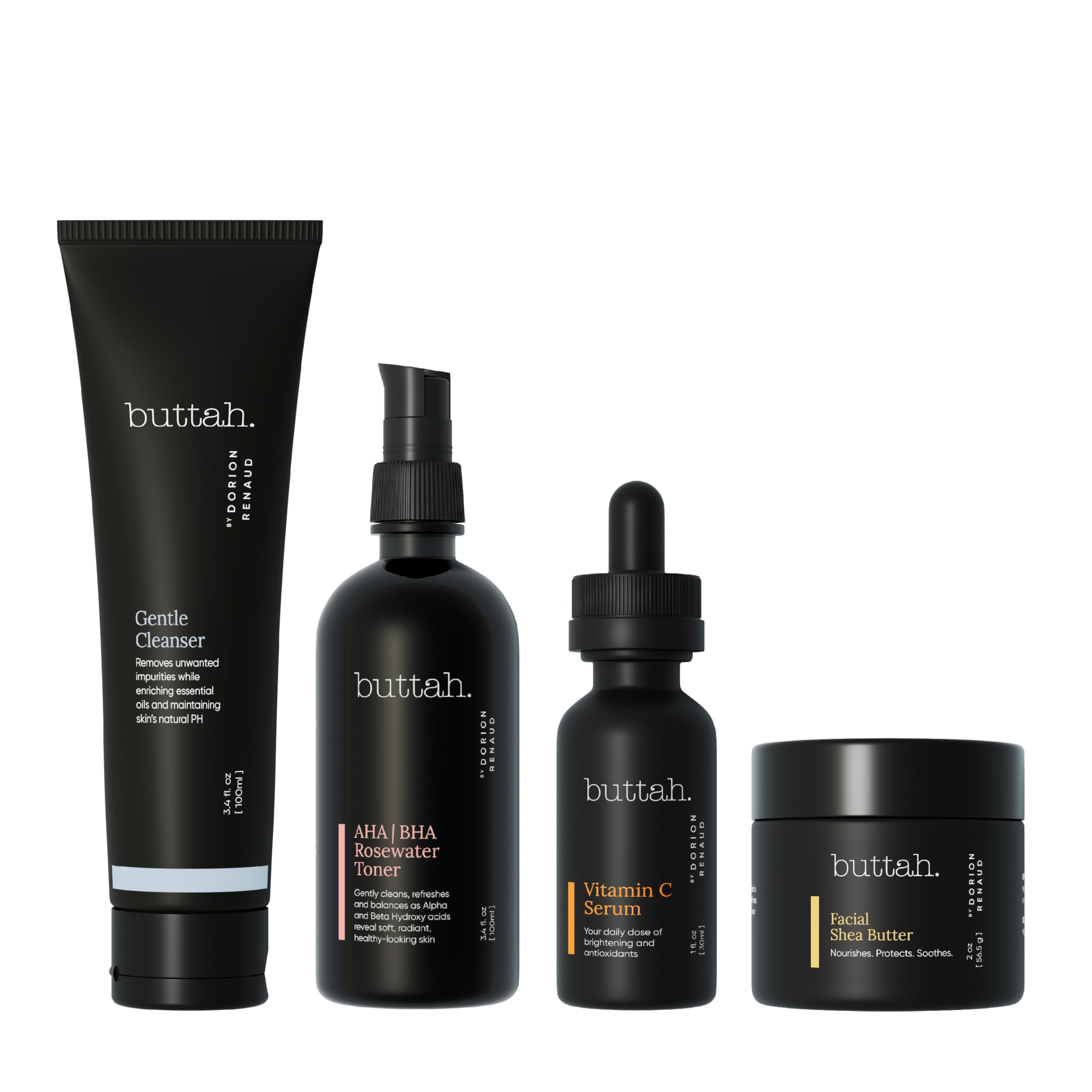 Buttah Skin Supreme Kit for Melanin Rich Skin | Buttah Moistuizer 2 oz | Vitamin C Serum 1 oz | Cleanser 3.4 oz | Rosewater Toner 3.4 oz | Black Owned Skincare