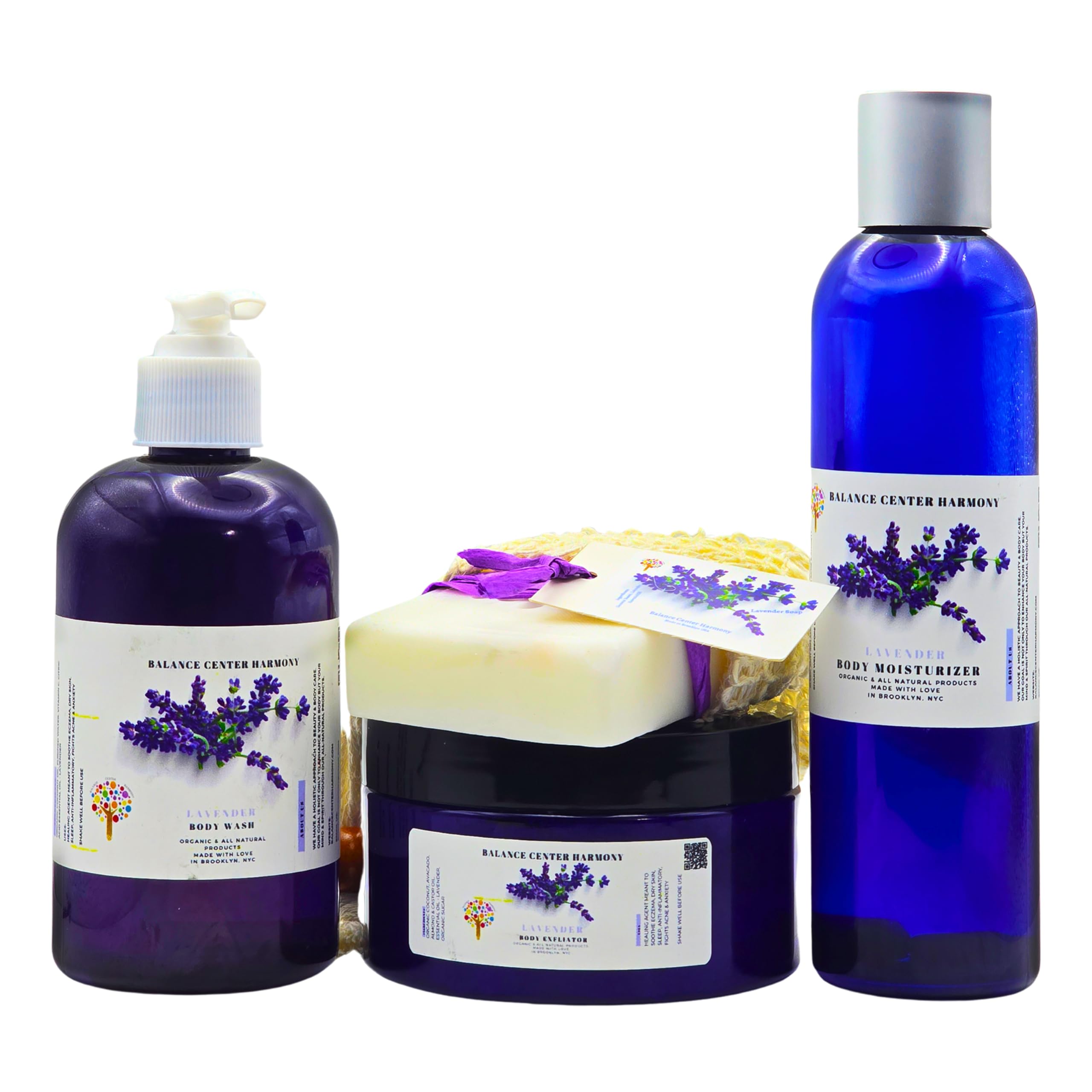 Balance Center Harmony All-Natural Body Care Set – Premium Spa Gift Set for Men & Women – Includes Moisturizer, Exfoliating Scrub, Body Wash & Soap – Organic Self-Care Kit