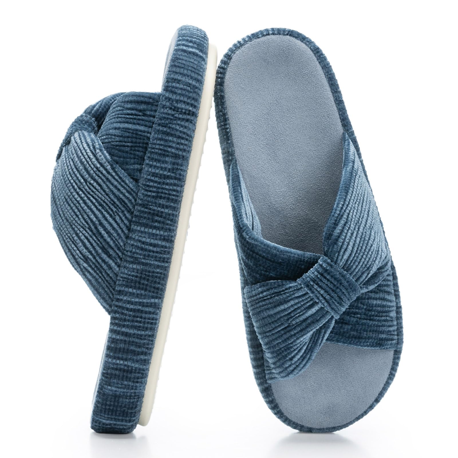 Chantomoo Slippers for Women Memory Foam House Bedroom Corduroy Bow Crossbands Slipper Shoes Comfy Trendy Gift Slippers