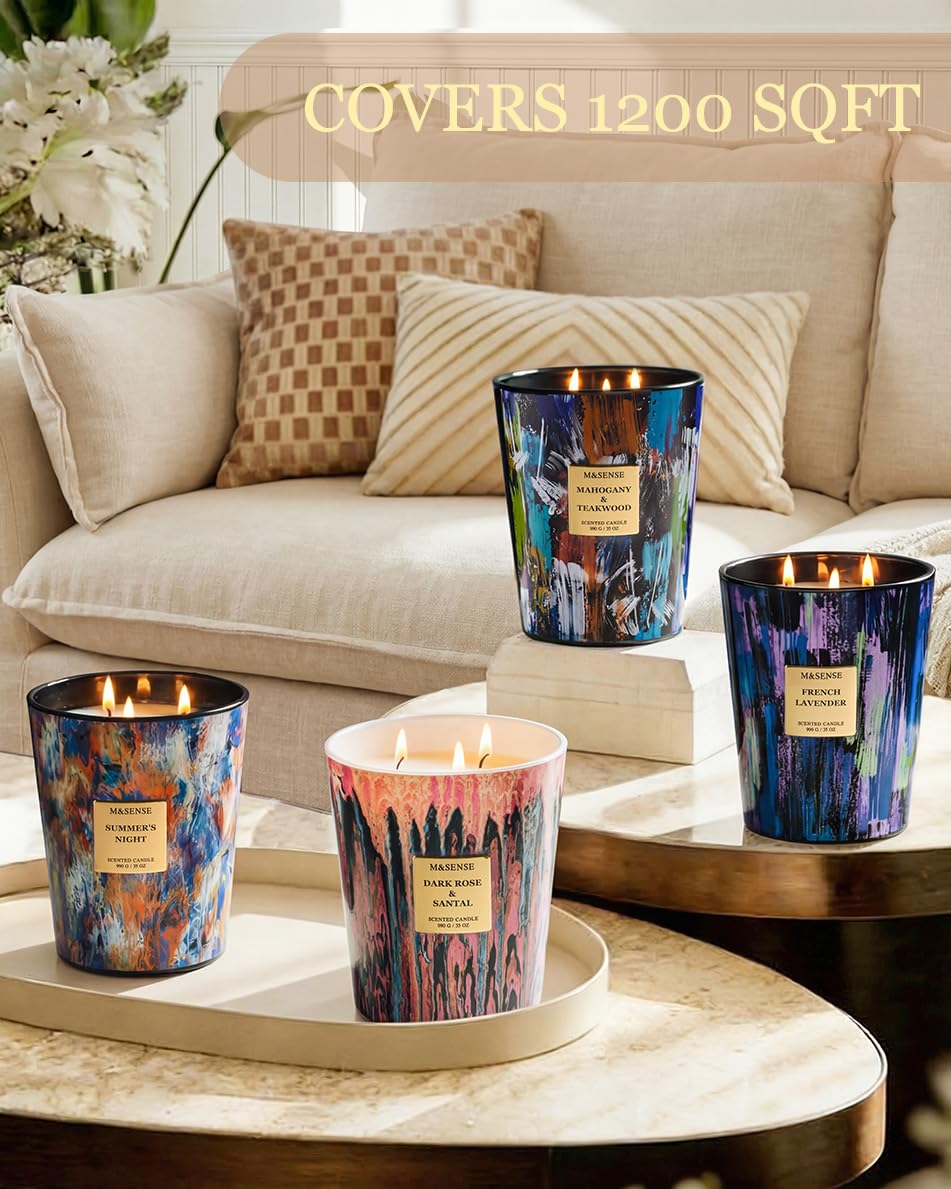 M&SENSE Summer Night Scented Soy Large Candle, 3-Wick 35oz 150 Hours Non-Toxic, Calming Stress Relief Candles for Home Scented Decor, Housewarming Gift for Men & Women