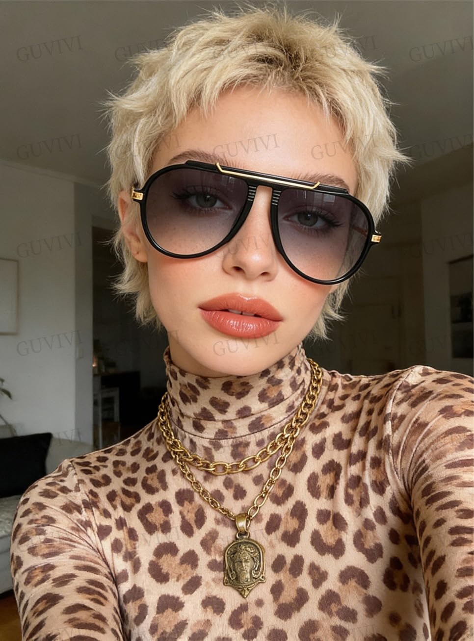 GUVIVI Oversized Aviator Sunglasses for Women Men 2026 70s Retro Gold Metal Sun Glasses Tangle Free Square Aviators