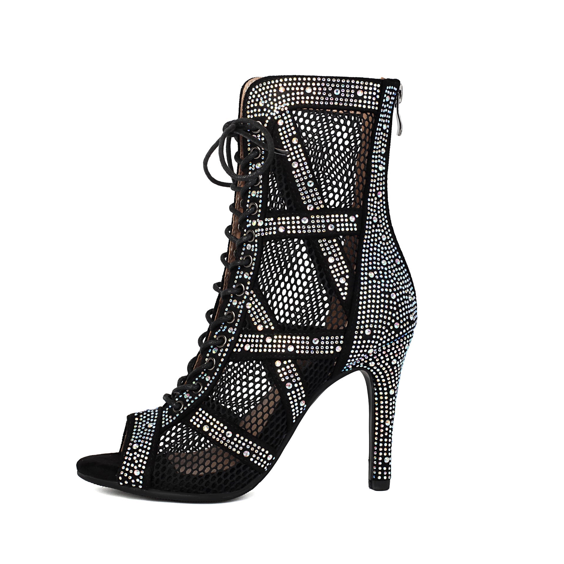Women's Sparkling Rhinestone Mesh High Heels – Satin Dance & Evening Shoes