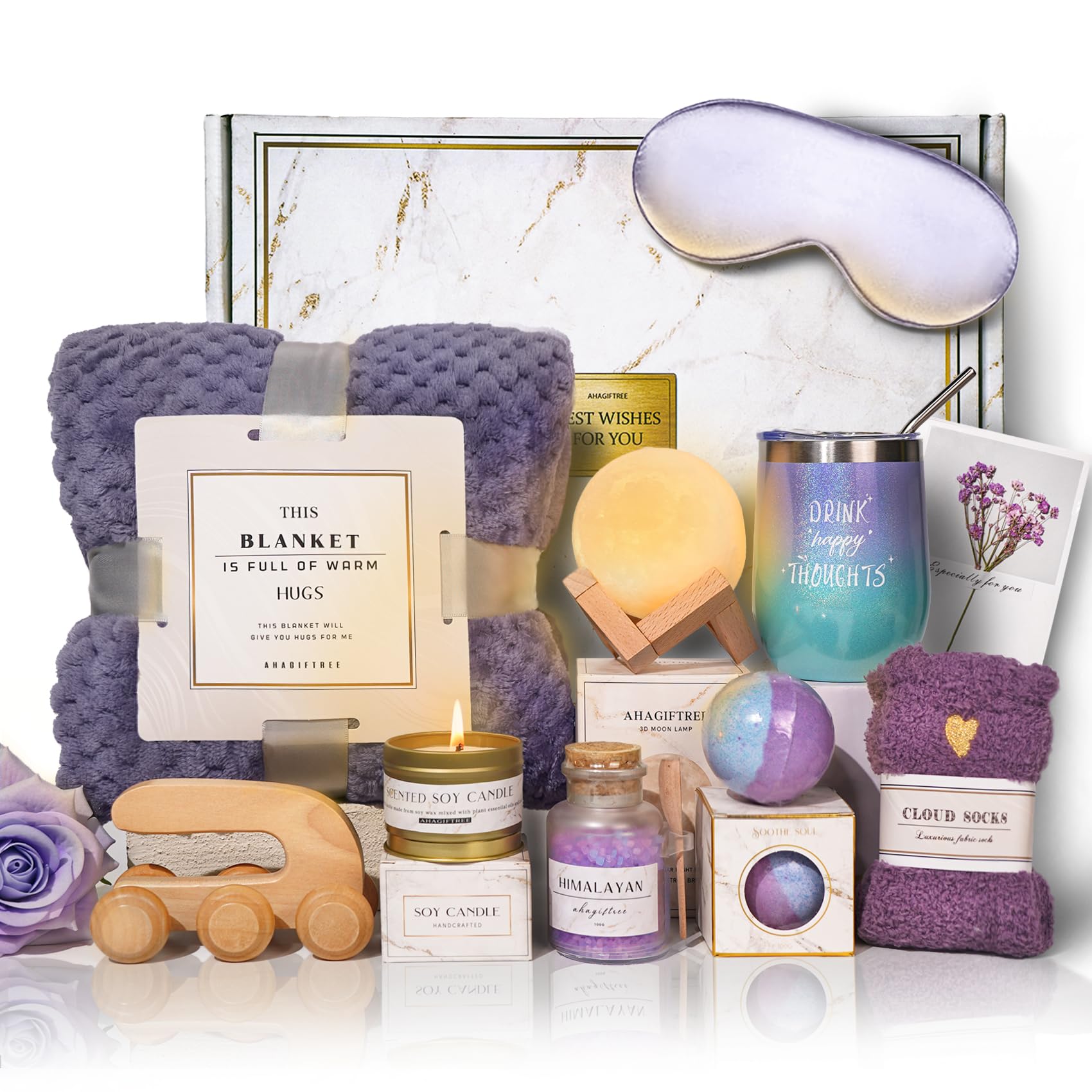 AHAGIFTREE Gift Baskets for Women,11PC Care Package with Moon Lamp,Grief,Get Well Soon After Surgery,Birthday,Think of You,Thank You,Sympathy