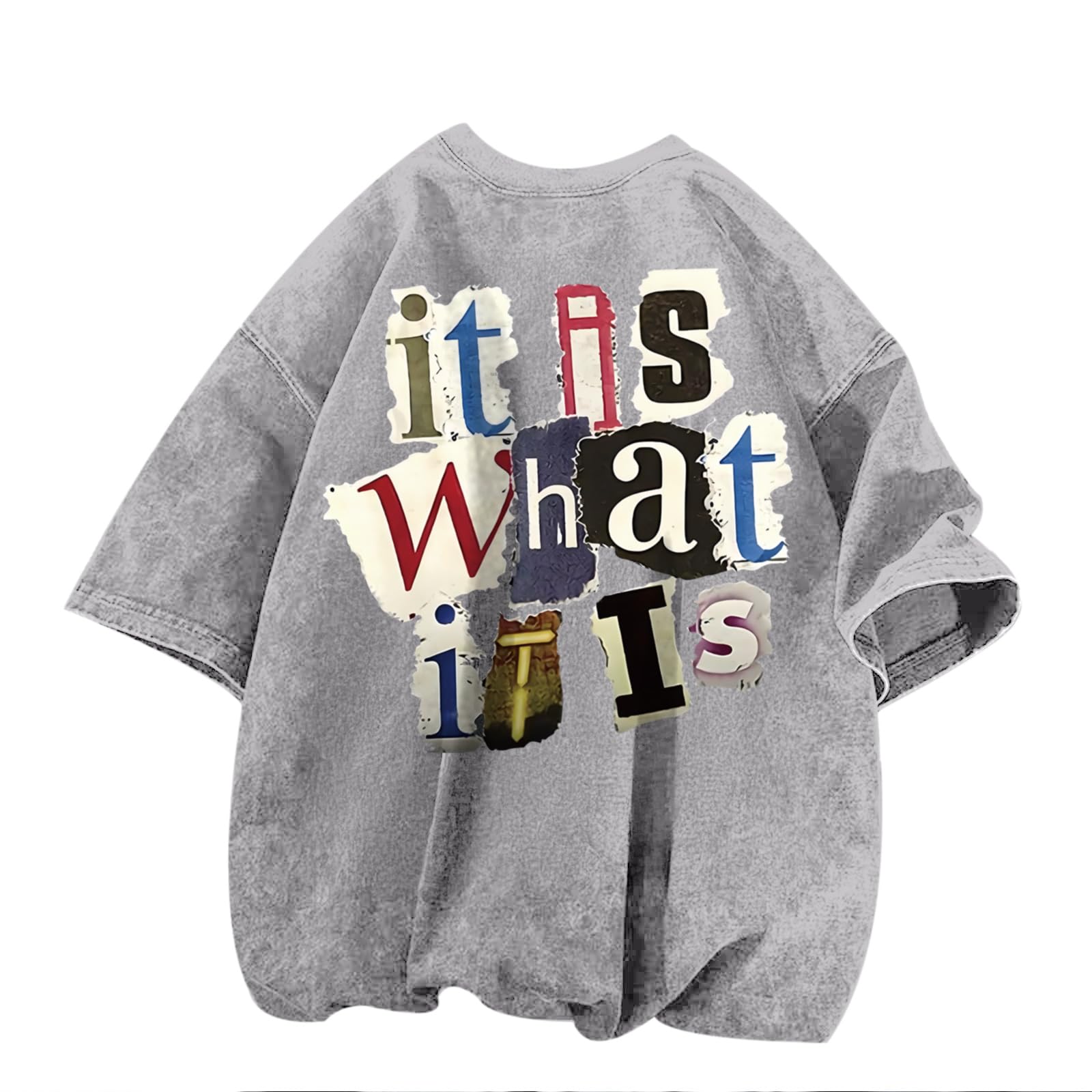 Zoemghc Men's Graphic Tees Funny Letter Print Vintage Oversize T Shirts Acid Wash Shirt Streetwear Rapper Casual Tee Top
