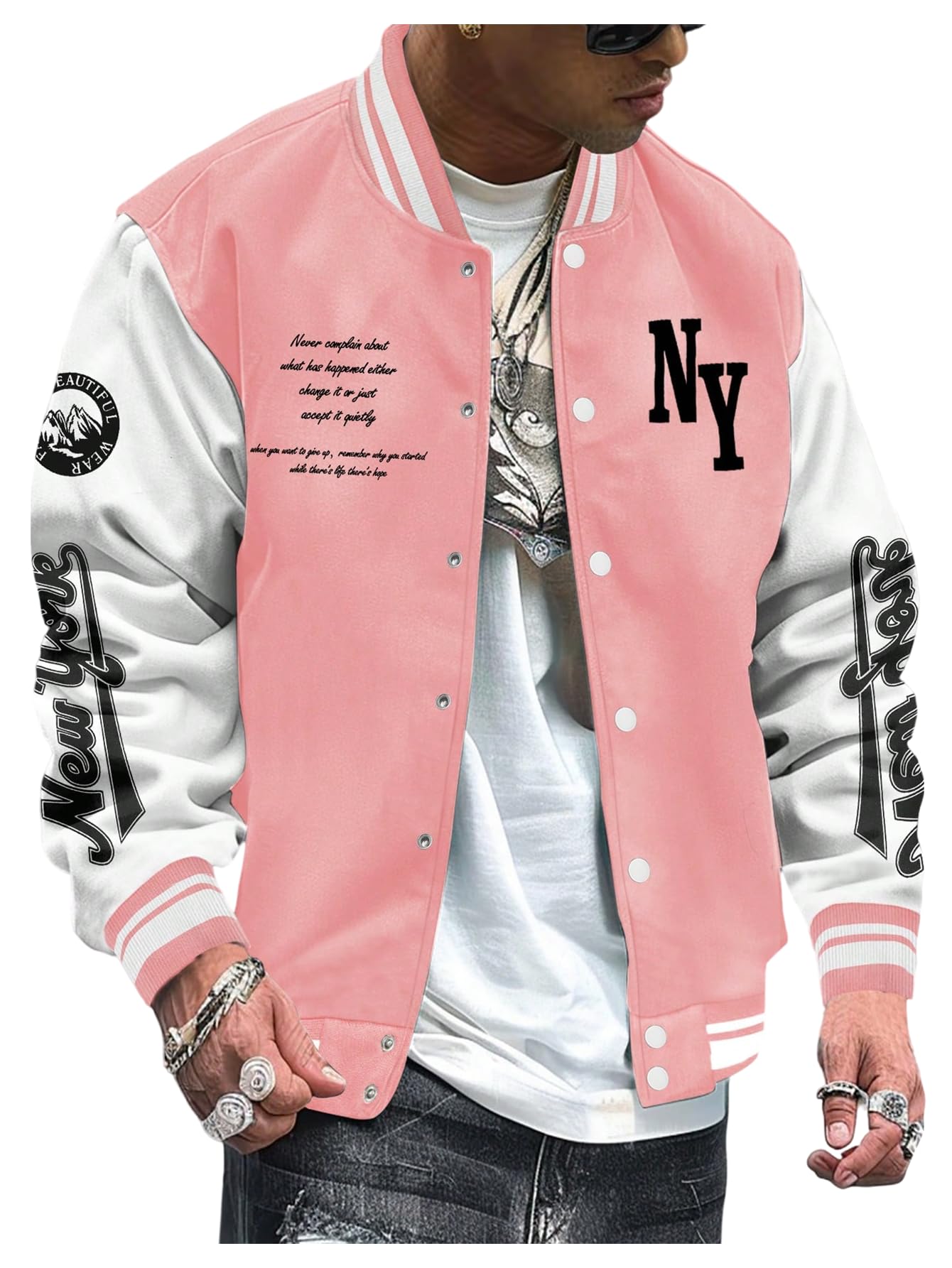 SOLY HUX Men's Varsity Jacket Color Block Letter Graphic Long Sleeve Baseball Jacket Bomber Coat